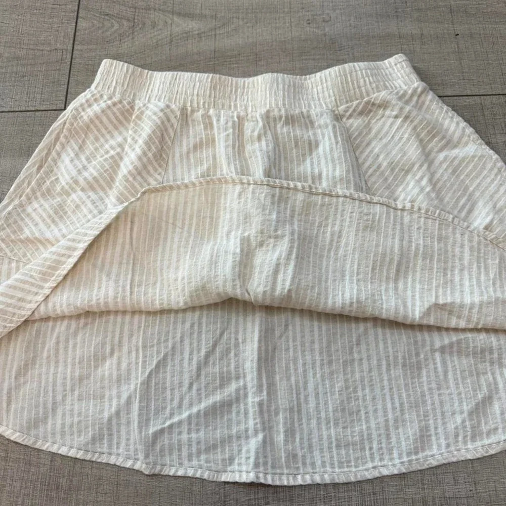 Linen Blend Mini‎ Skirt Cream Elastic Waist Casual Summer Skirt